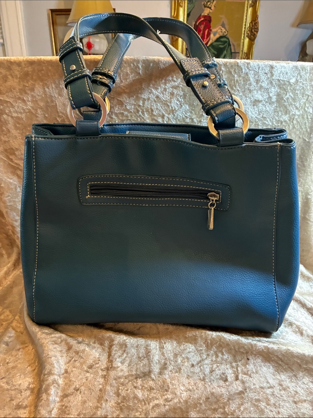 Croft & Barrows Teal Leatherette Tote Bag with Double Handles